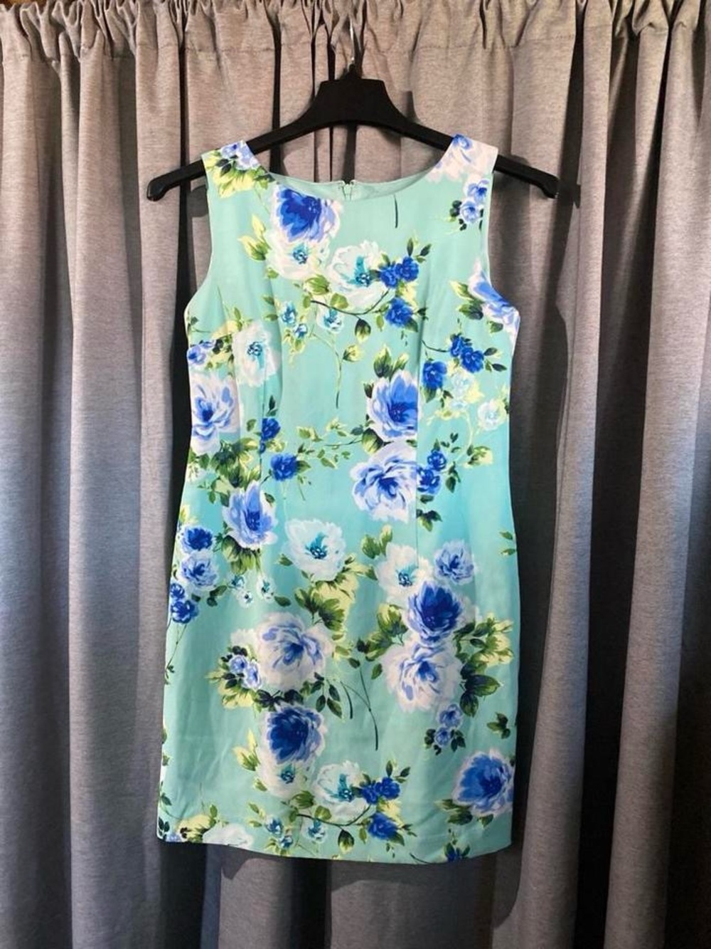 Amanda Lane Mint Floral Sleeveless Sheath Dress with Blue Print